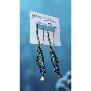 Betsey Johnson Sardine Girl Mermaid Jewels Fish Drop Earrings Blue Ombre NEW